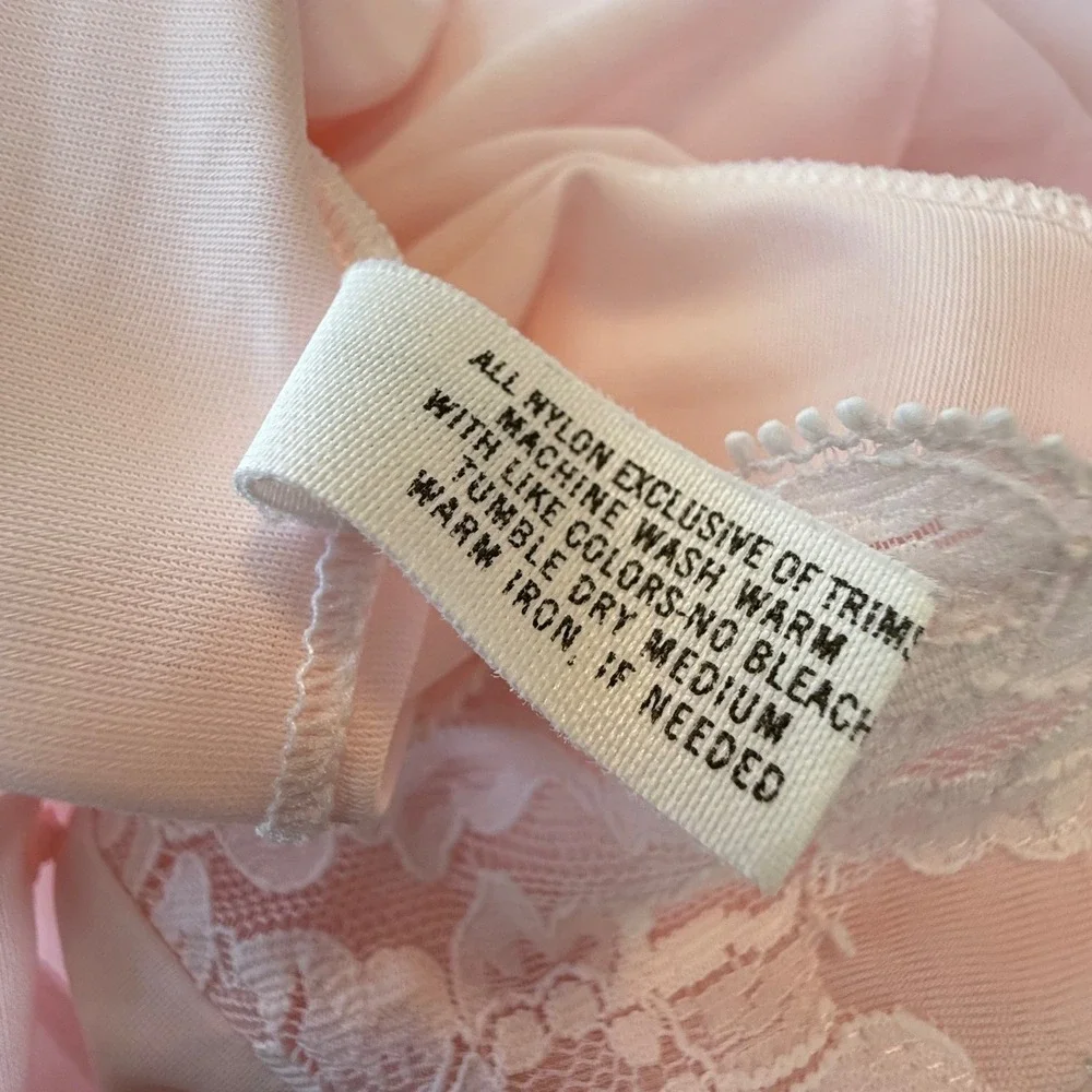 Vintage Shadowline Pink Lace Nightgown Dress Size‎ Large Made in USA Coquette